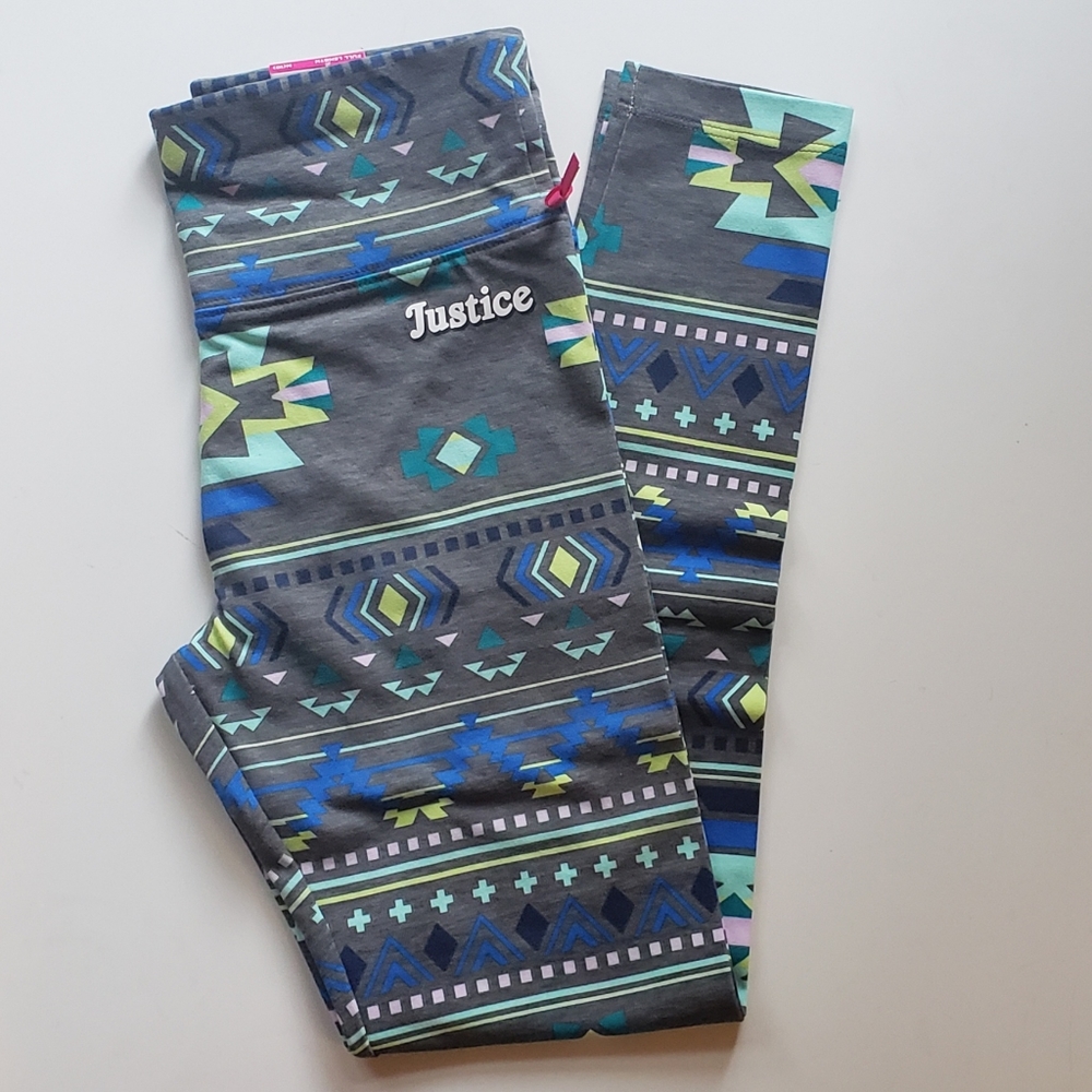 Justice Girls Elastic Waist Aztec Print Full Length Leggings Size M (10)